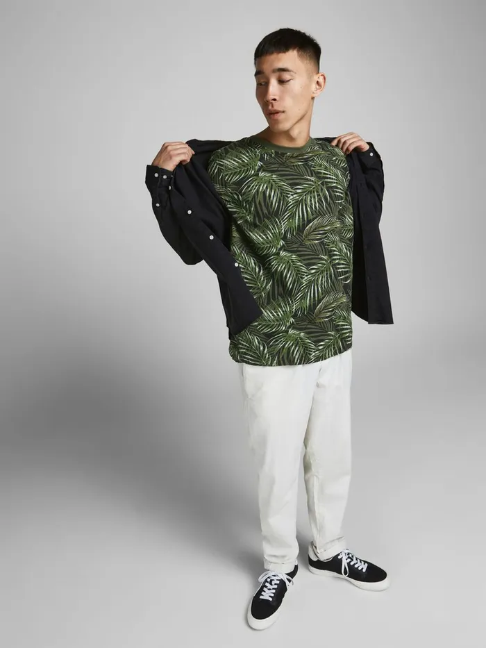 Tshirts JACK and JONES Mens BOTANICAL PRINT TSHIRT Green Black Gift 4 You