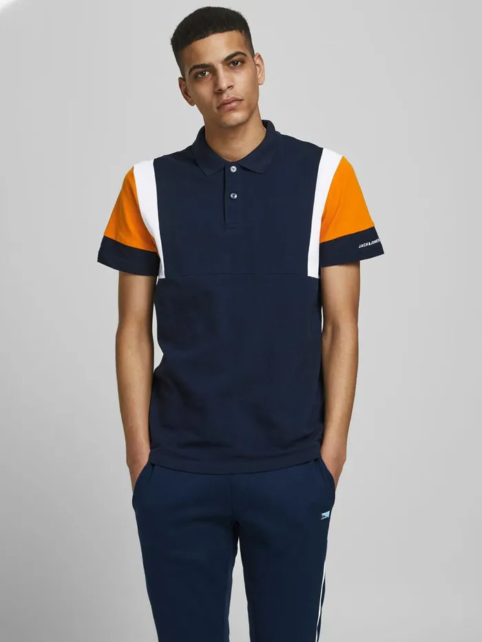 Tshirts JACK and JONES Mens COLOUR BLOCK PIQUE POLO SHIRT Blue Navy Blazer Gift for Friend Tshirts JACK and JONES Mens COLOUR BLOCK PIQUE POLO SHIRT Blue Navy Blazer Gift for Friend