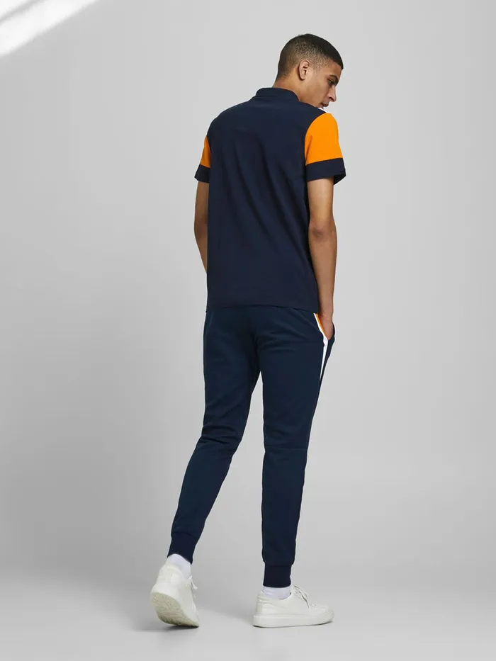 Tshirts JACK and JONES Mens COLOUR BLOCK PIQUE POLO SHIRT Blue Navy Blazer Gift for Friend
