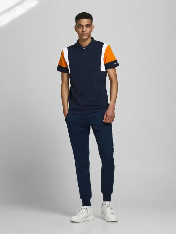 Tshirts JACK and JONES Mens COLOUR BLOCK PIQUE POLO SHIRT Blue Navy Blazer Gift for Friend