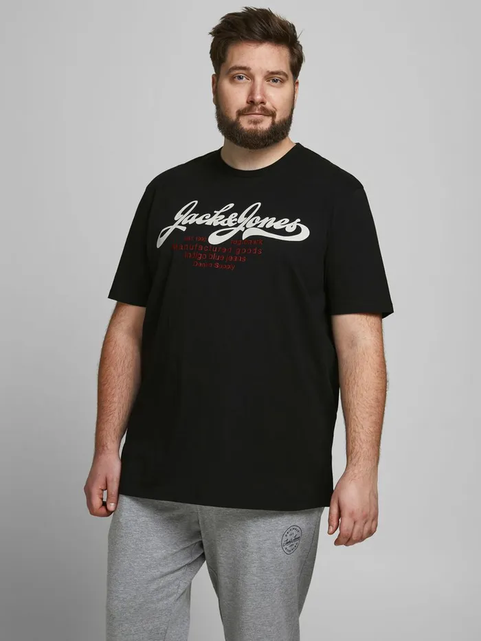 Tshirts JACK and JONES Mens CREW NECK PLUS SIZE TSHIRT Black Black For Sale