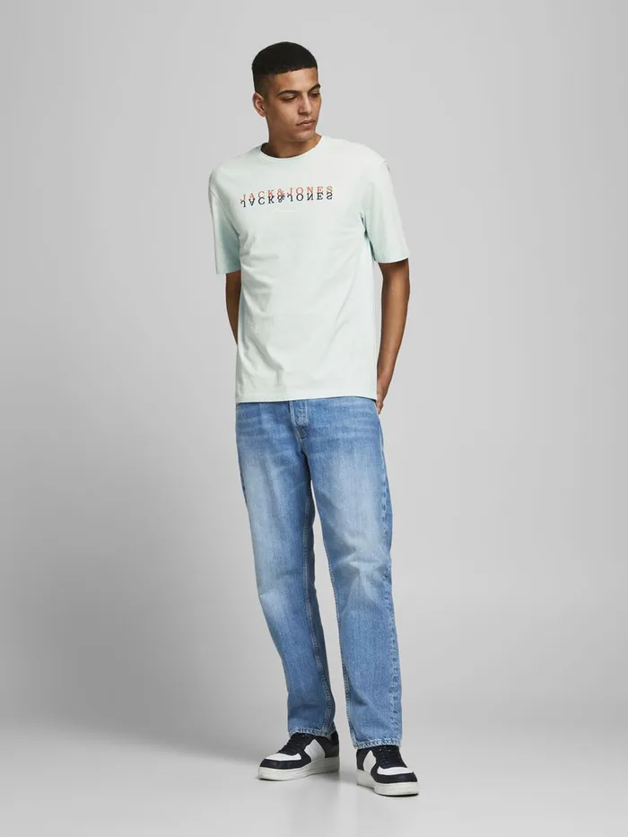 Tshirts JACK and JONES Mens MIRRORED LOGO PRINT TSHIRT Pastel Pale Blue Near Me