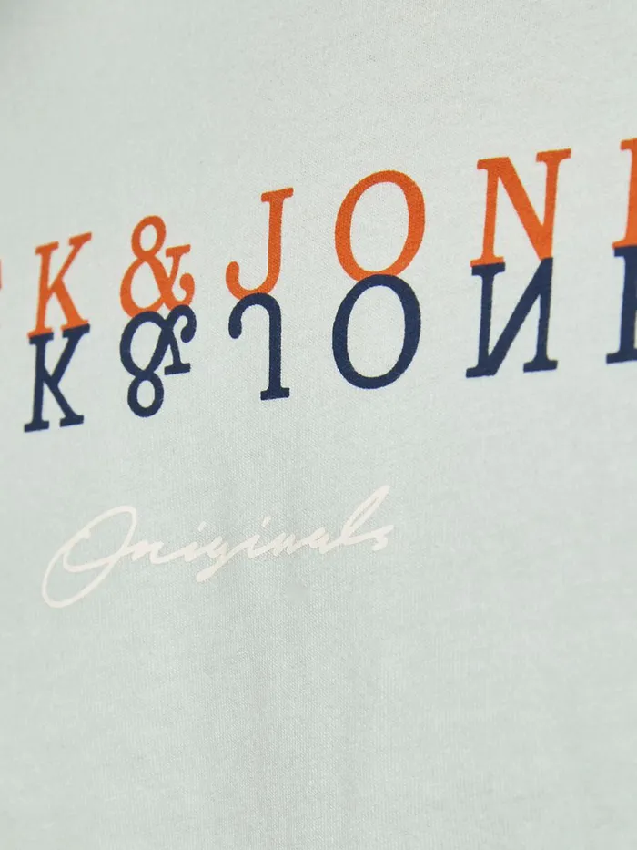 Tshirts JACK and JONES Mens MIRRORED LOGO PRINT TSHIRT Pastel Pale Blue Near Me