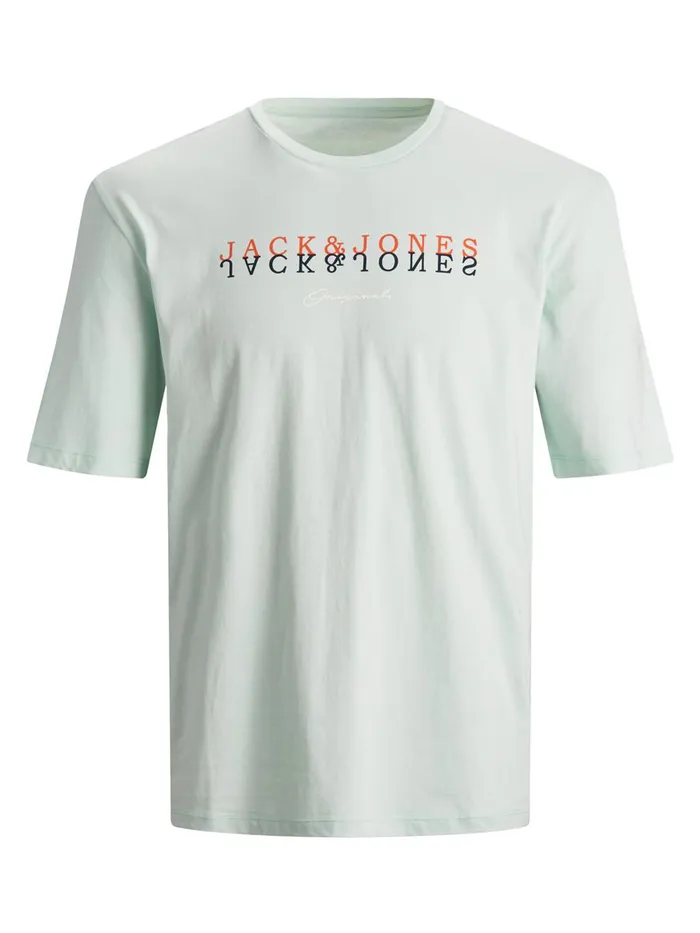 Tshirts JACK and JONES Mens MIRRORED LOGO PRINT TSHIRT Pastel Pale Blue Near Me