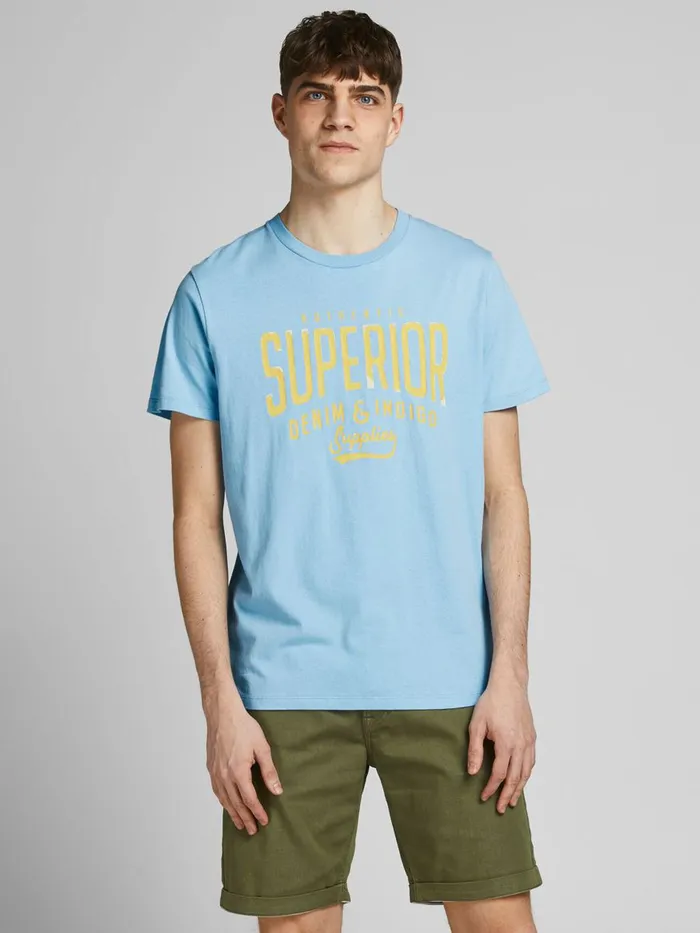 Tshirts JACK and JONES Mens REGULAR FIT CRACKLE PRINT TSHIRT Blue Dusk Blue Gift for Friend Tshirts JACK and JONES Mens REGULAR FIT CRACKLE PRINT TSHIRT Blue Dusk Blue Gift for Friend