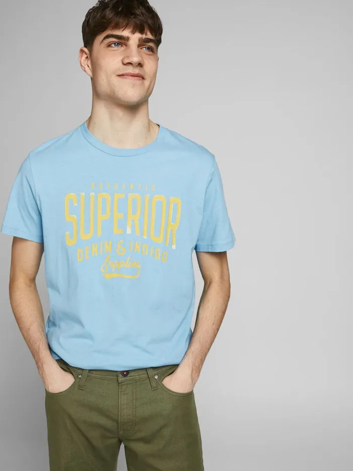 Tshirts JACK and JONES Mens REGULAR FIT CRACKLE PRINT TSHIRT Blue Dusk Blue Gift for Friend