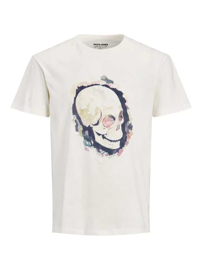 Tshirts JACK and JONES Mens RELAXED FIT SKULL PRINT TSHIRT White Cloud Dancer Gift Ideas Tshirts JACK and JONES Mens RELAXED FIT SKULL PRINT TSHIRT White Cloud Dancer Gift Ideas