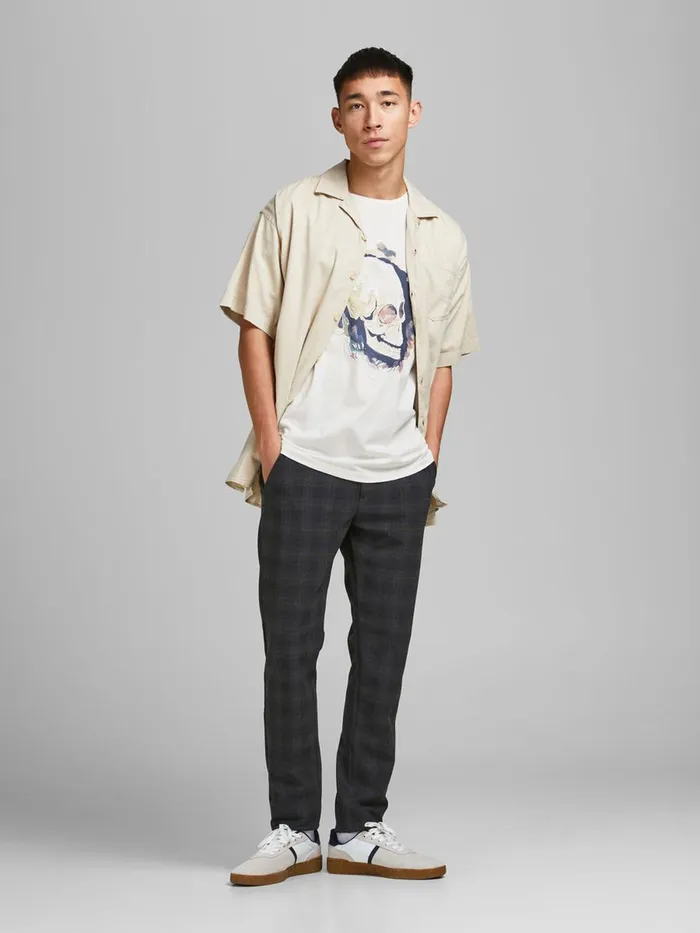 Tshirts JACK and JONES Mens RELAXED FIT SKULL PRINT TSHIRT White Cloud Dancer Gift Ideas