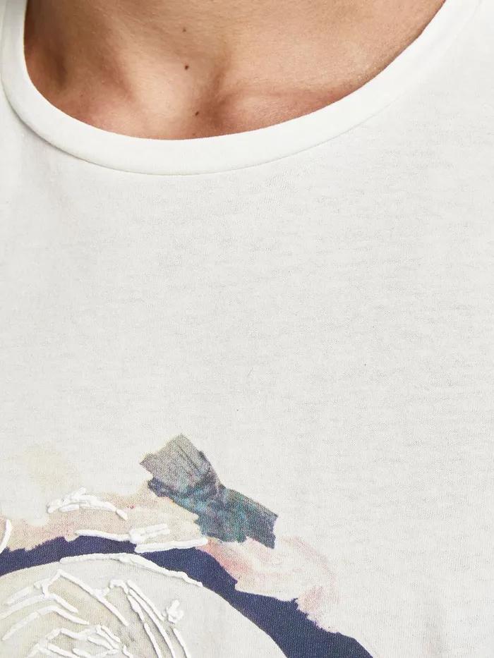 Tshirts JACK and JONES Mens RELAXED FIT SKULL PRINT TSHIRT White Cloud Dancer Gift Ideas