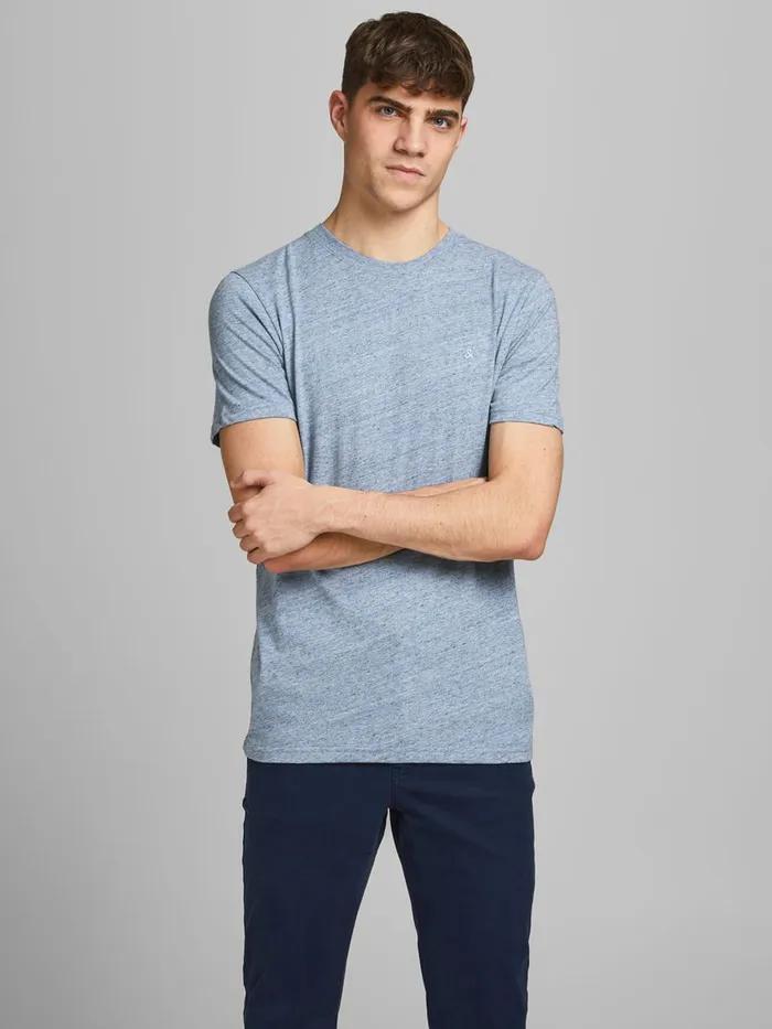 Tshirts JACK and JONES Mens SLIM FIT MELANGE TSHIRT Blue Faded Denim Cheap On Sale