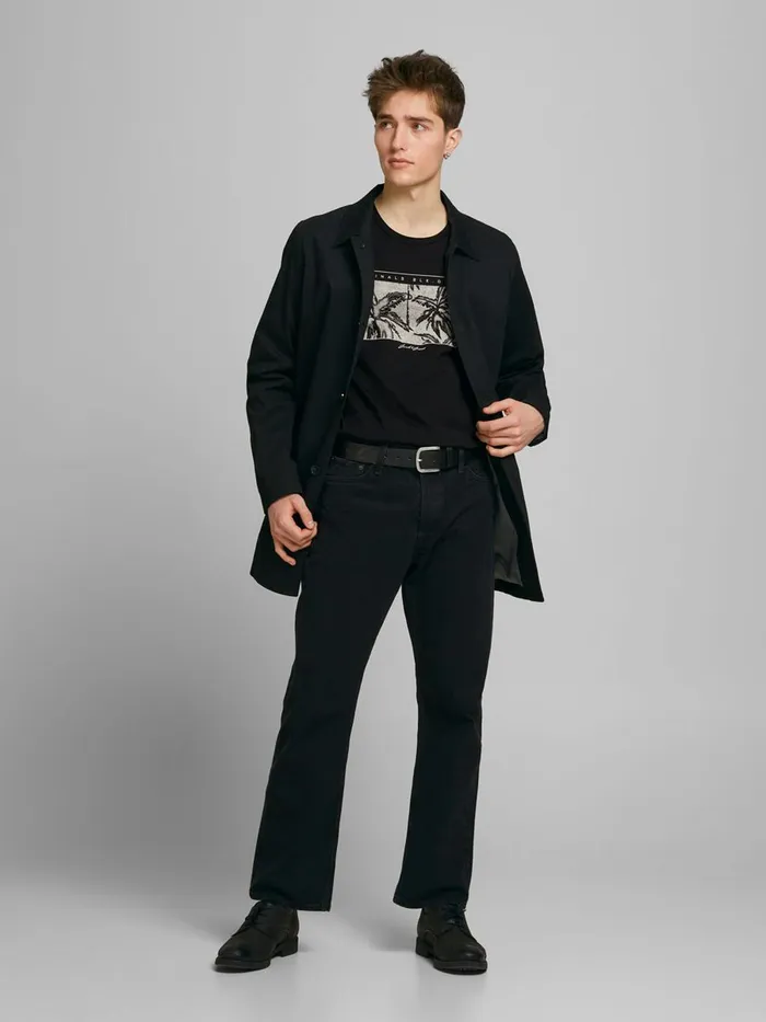 Tshirts JACK and JONES Mens SQUARE PALM PRINT TSHIRT Black Black Popular