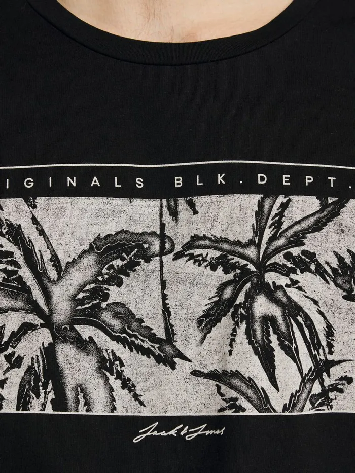 Tshirts JACK and JONES Mens SQUARE PALM PRINT TSHIRT Black Black Popular