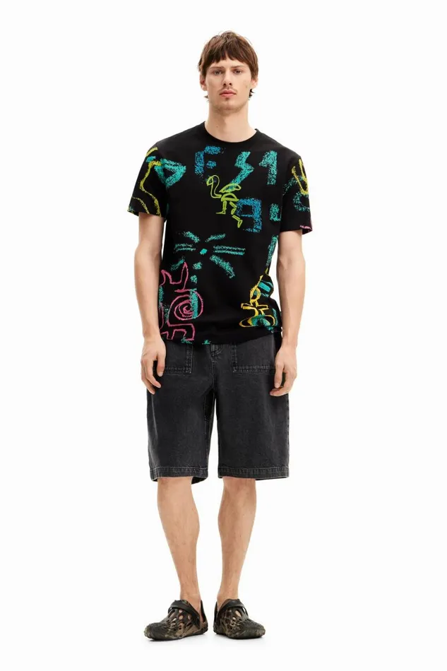 Tshirts Men Desigual Illustrated Tshirt Black