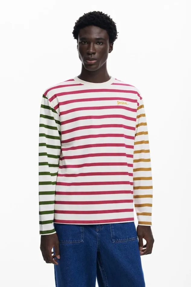 Tshirts Men Desigual Multicolor Striped Tshirt White