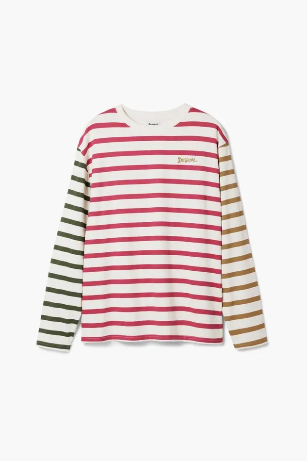 Tshirts Men Desigual Multicolor Striped Tshirt White