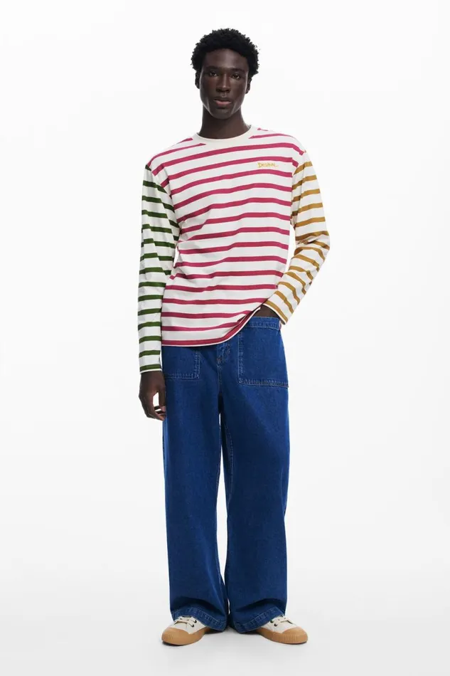 Tshirts Men Desigual Multicolor Striped Tshirt White