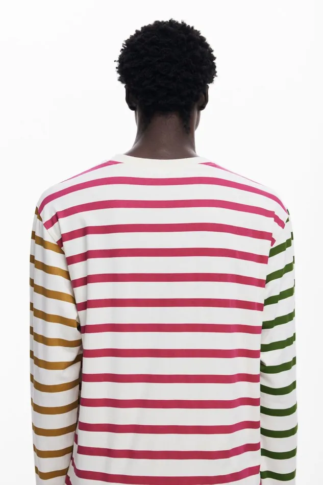 Tshirts Men Desigual Multicolor Striped Tshirt White