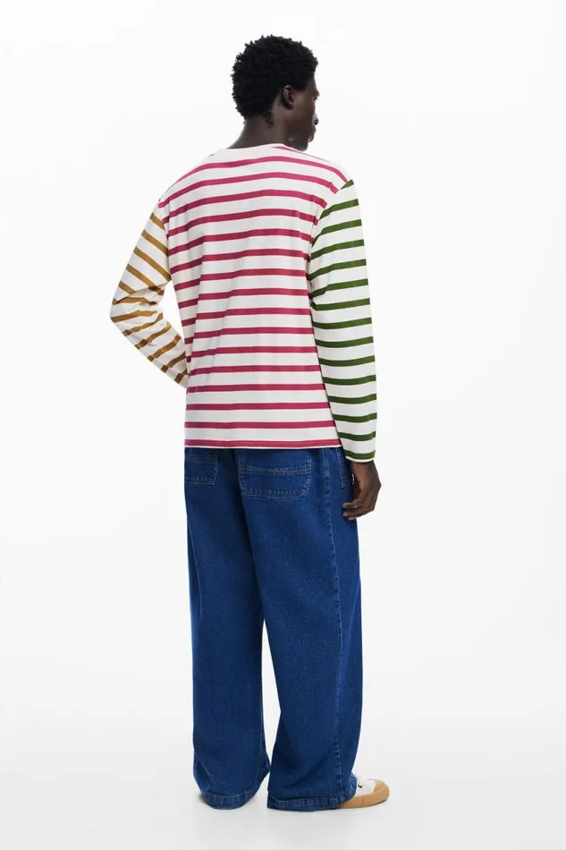 Tshirts Men Desigual Multicolor Striped Tshirt White