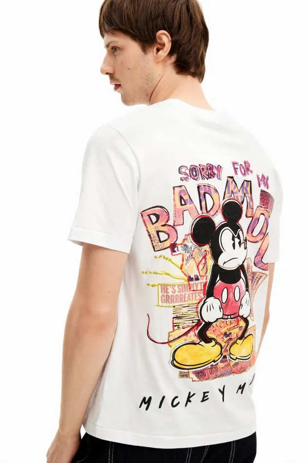 Tshirts Men Desigual Shortsleeved Mickey Mouse Tshirt With A Phrase White