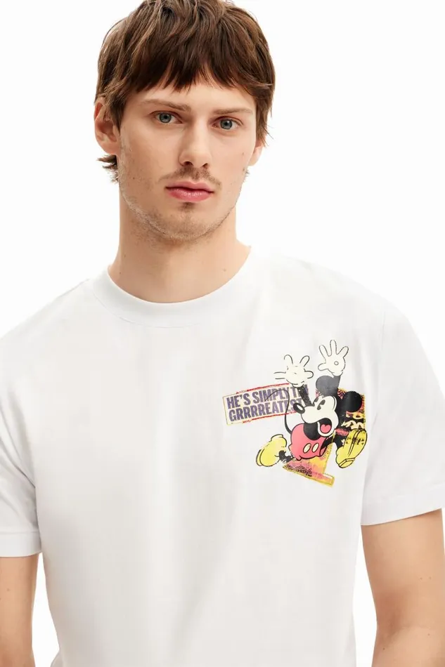 Tshirts Men Desigual Shortsleeved Mickey Mouse Tshirt With A Phrase White