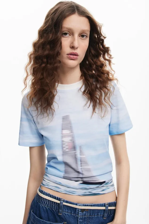 TShirts Women Desigual American Magic Sailboat Tshirt Blue