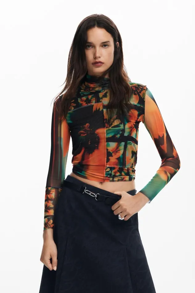 TShirts Women Desigual Printed Tulle Tshirt Orange