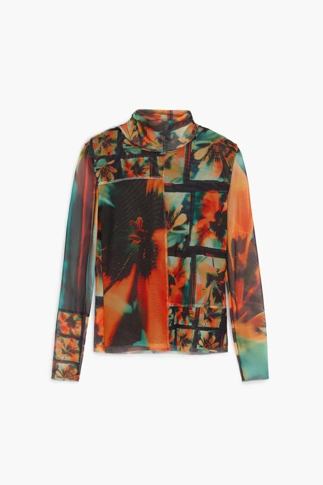 TShirts Women Desigual Printed Tulle Tshirt Orange