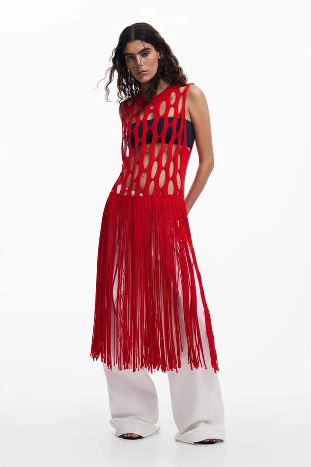 TShirts Women Desigual Red Fringe Top Red