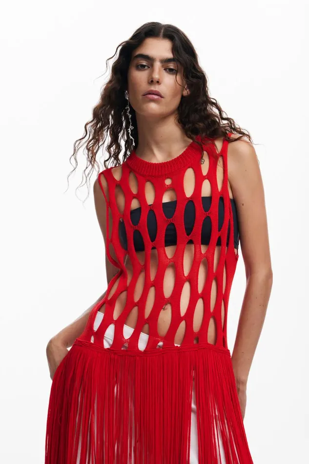 TShirts Women Desigual Red Fringe Top Red
