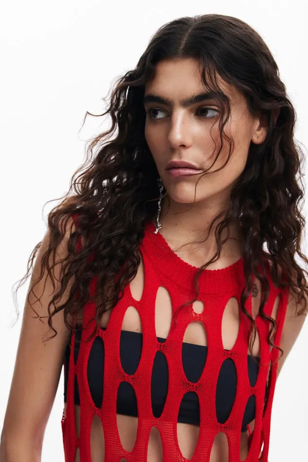 TShirts Women Desigual Red Fringe Top Red