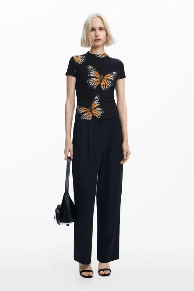 TShirts Women Desigual Shortsleeve Butterfly Tshirt Black