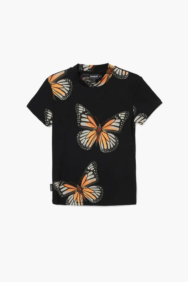 TShirts Women Desigual Shortsleeve Butterfly Tshirt Black
