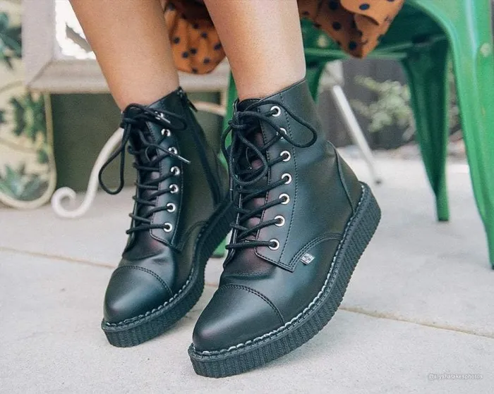 TUK Shoes Boots Men Black TUKskin Vegan Pointed Lace Up Creeper Boots