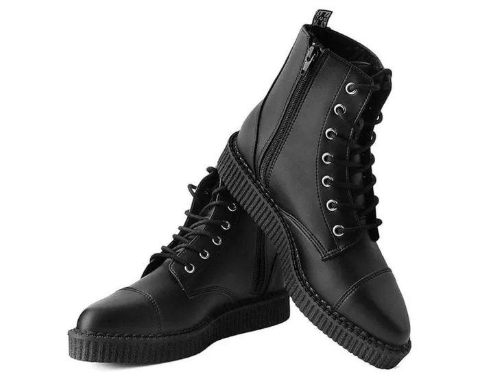 TUK Shoes Boots Men Black TUKskin Vegan Pointed Lace Up Creeper Boots