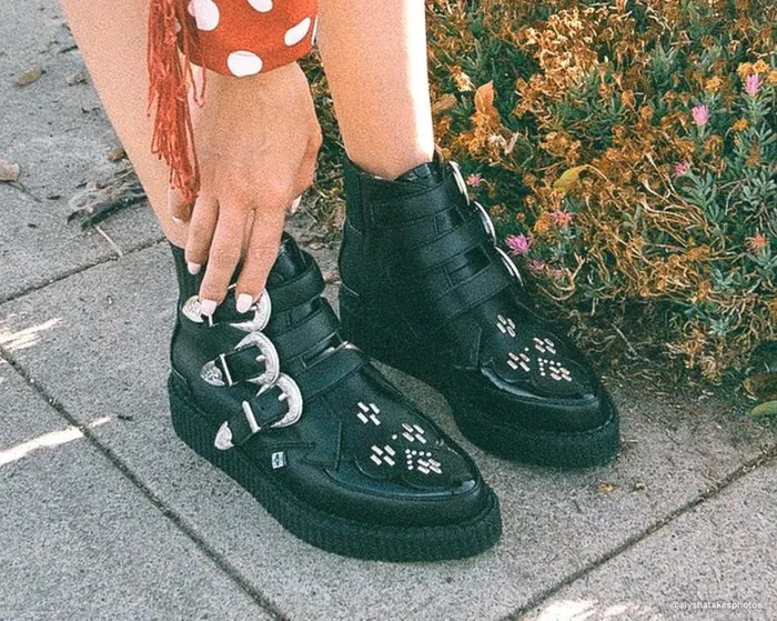 TUK Shoes Boots Men Black TUKskin Western Vegan 3Buckle Pointed Creeper Boots TUK Shoes Boots Men Black TUKskin Western Vegan 3Buckle Pointed Creeper Boots