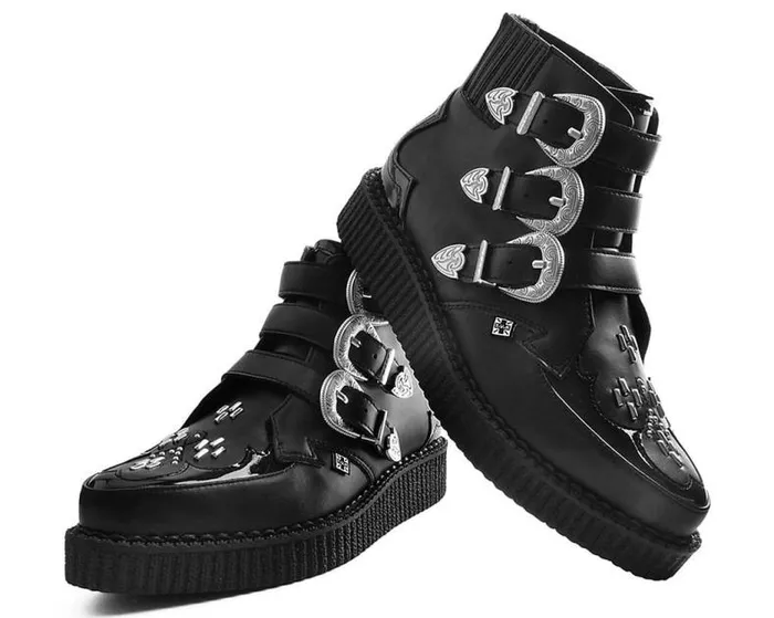 TUK Shoes Boots Men Black TUKskin Western Vegan 3Buckle Pointed Creeper Boots TUK Shoes Boots Men Black TUKskin Western Vegan 3Buckle Pointed Creeper Boots