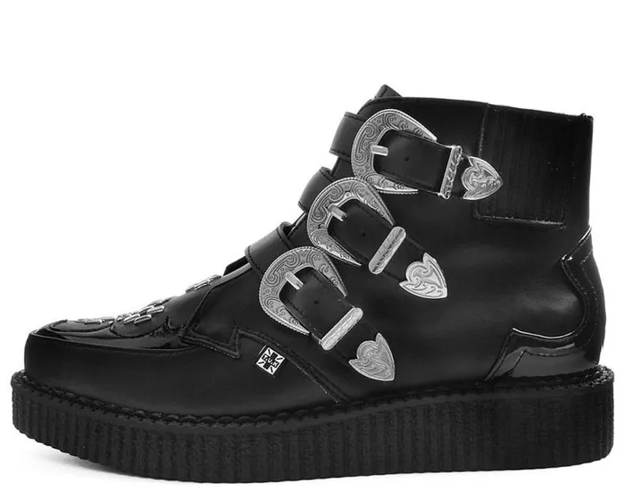 TUK Shoes Boots Men Black TUKskin Western Vegan 3Buckle Pointed Creeper Boots TUK Shoes Boots Men Black TUKskin Western Vegan 3Buckle Pointed Creeper Boots