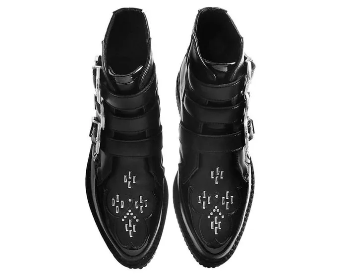 TUK Shoes Boots Men Black TUKskin Western Vegan 3Buckle Pointed Creeper Boots TUK Shoes Boots Men Black TUKskin Western Vegan 3Buckle Pointed Creeper Boots
