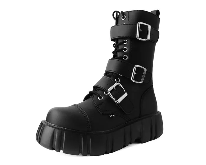 TUK Shoes Boots Women Black TUKskin 3Buckle Anarchic Airship Boot