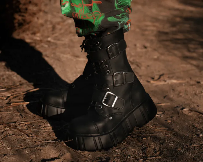TUK Shoes Boots Women Black TUKskin 3Buckle Anarchic Airship Boot TUK Shoes Boots Women Black TUKskin 3Buckle Anarchic Airship Boot
