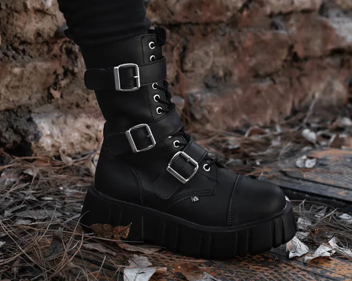 TUK Shoes Boots Women Black TUKskin 3Buckle Anarchic Airship Boot TUK Shoes Boots Women Black TUKskin 3Buckle Anarchic Airship Boot
