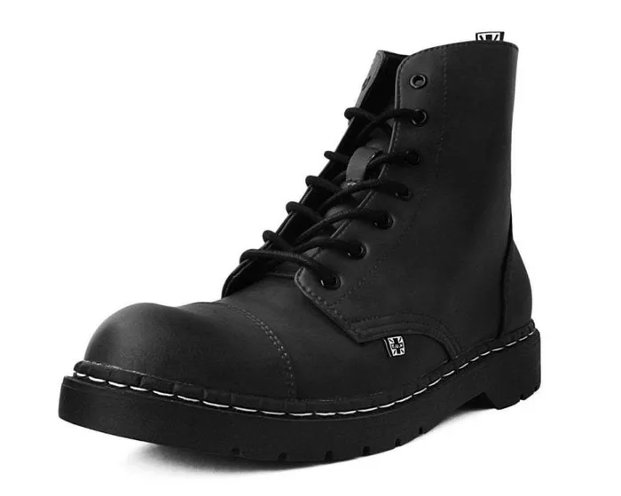 TUK Shoes Boots Women Black Waxy 7Eye Capped Toe Boot