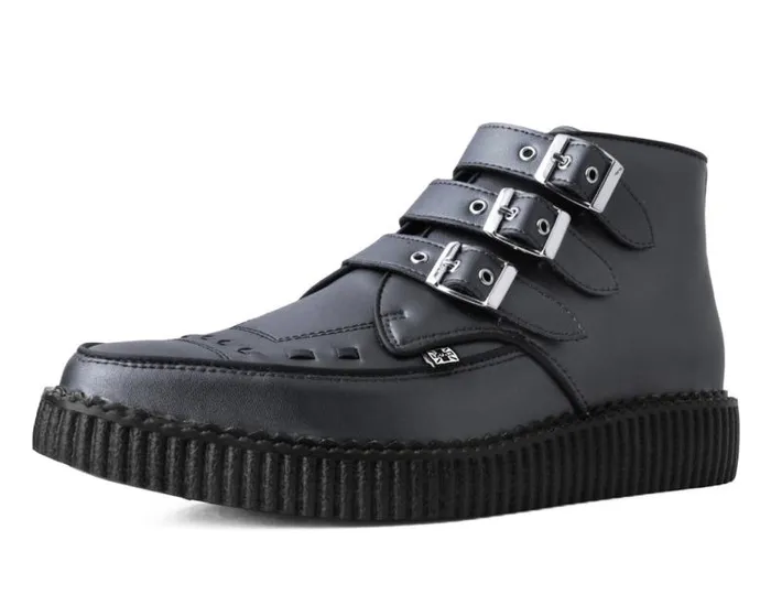 TUK Shoes Boots Women Gunmetal and Black Trim Pointed Buckle Boot