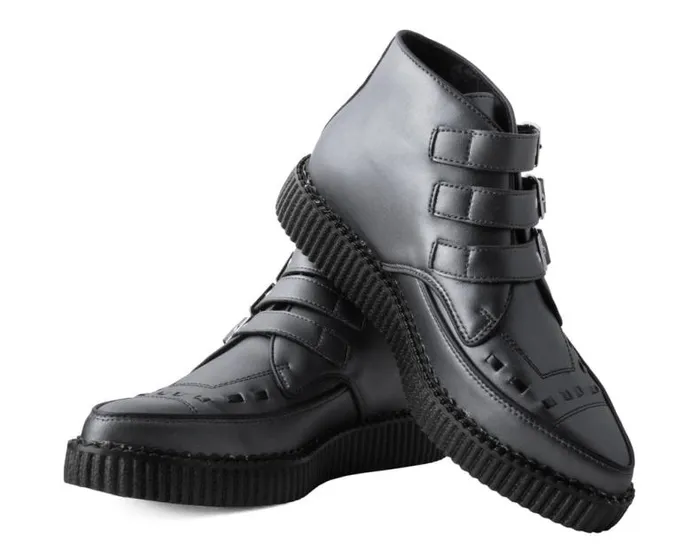 TUK Shoes Boots Women Gunmetal and Black Trim Pointed Buckle Boot TUK Shoes Boots Women Gunmetal and Black Trim Pointed Buckle Boot