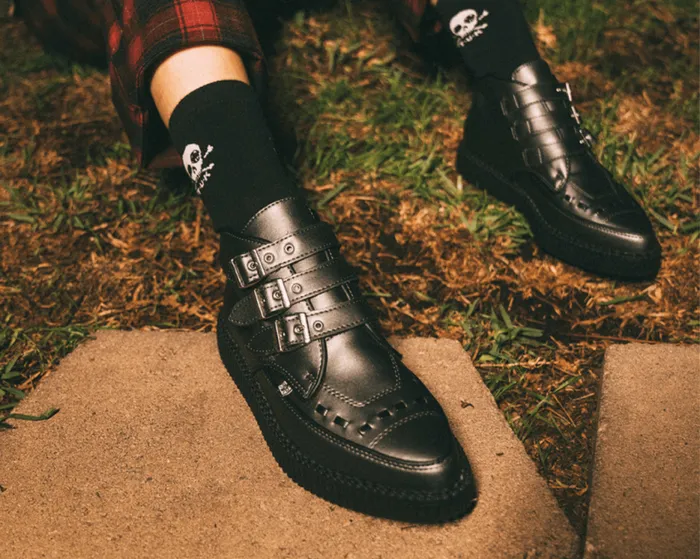 TUK Shoes Boots Women Gunmetal and Black Trim Pointed Buckle Boot TUK Shoes Boots Women Gunmetal and Black Trim Pointed Buckle Boot