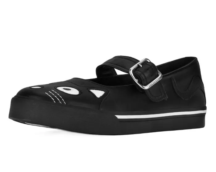 TUK Shoes Kitty Styles Women Black Kitty Face Vegan Mary Jane Sneakers