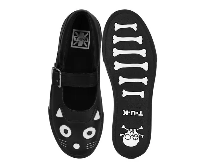 TUK Shoes Kitty Styles Women Black Kitty Face Vegan Mary Jane Sneakers