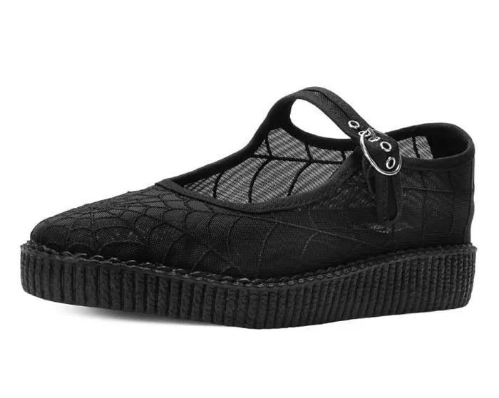 TUK Shoes Mary Janes Women Black Mesh Web Viva Low Mary Jane