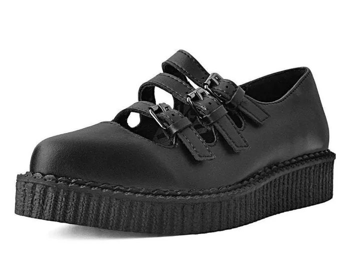 TUK Shoes Mary Janes Women Black TUKskin Pointed 3Strap Mary Jane