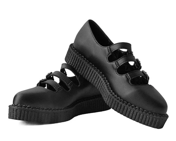 TUK Shoes Mary Janes Women Black TUKskin Pointed 3Strap Mary Jane